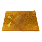 Indian Silk Table Runner with 6 Placemats & 6 Coaster in Yellow Color Size 16x62